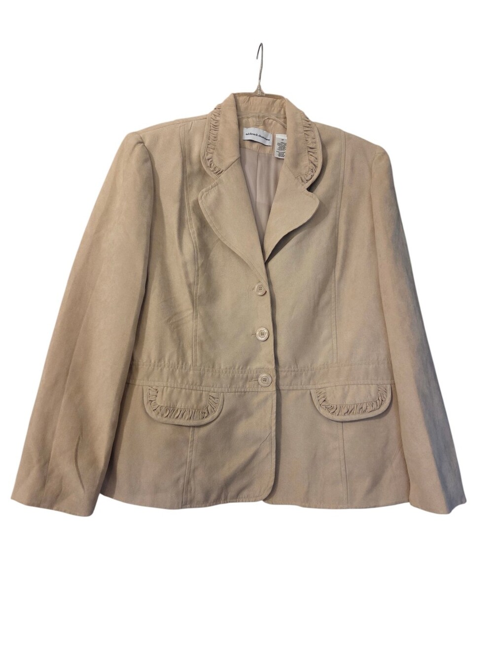 Alfred Dunner Beige Blazer Ruched Details Faux Suede Business Casual Size 12